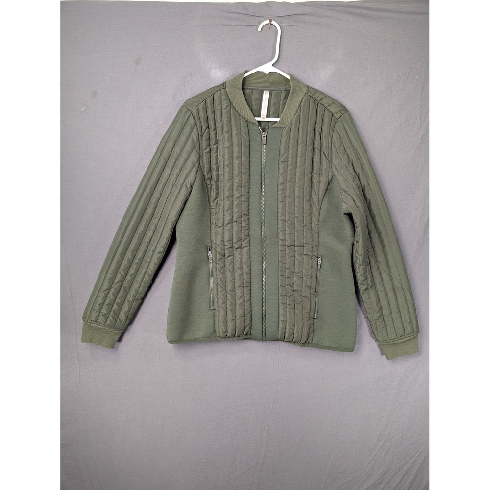 Fabletics Womens Olive Green Quilted Full Zip Bomber Jacket XL JT1618202